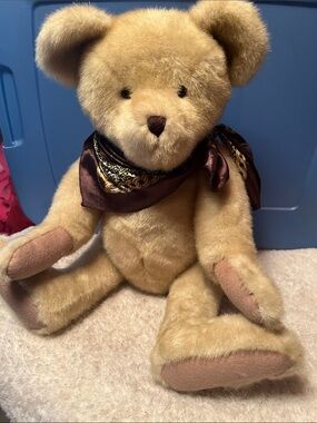 Joules Beige Plush Teddy Bear with Brown Scarf